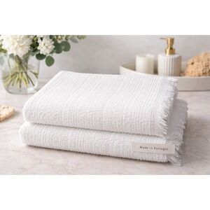 Bianca 100% Cotton Luxury 2 Bath Towels Portugal Textured Fringe Bright White‎